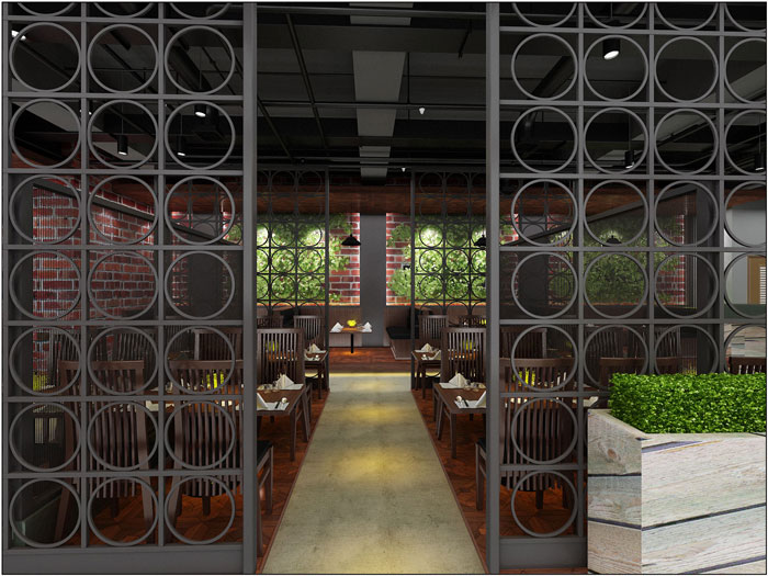 港式工廠風(fēng)主題餐廳隔斷裝修設(shè)計案例效果圖