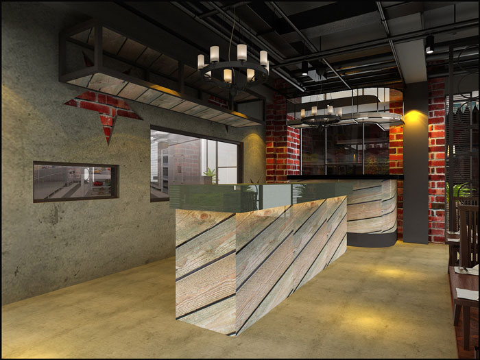 港式工廠風(fēng)主題餐廳前臺裝修設(shè)計案例效果圖