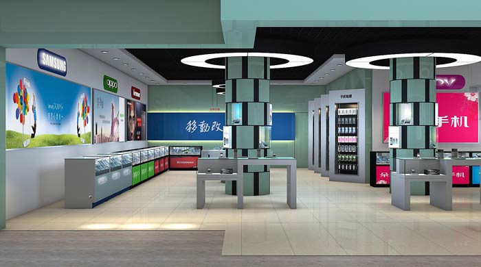 水晶宮手機店手機柜臺裝修設(shè)計案例效果圖