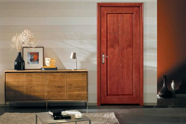 灰色+紅色原木門(mén)效果圖