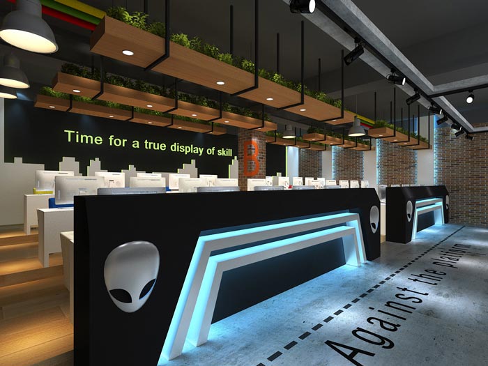 藍月亮網咖前臺裝修設計案例效果圖