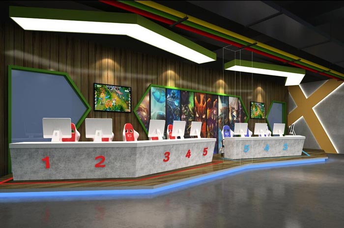 藍月亮網咖作戰區裝修設計案例效果圖