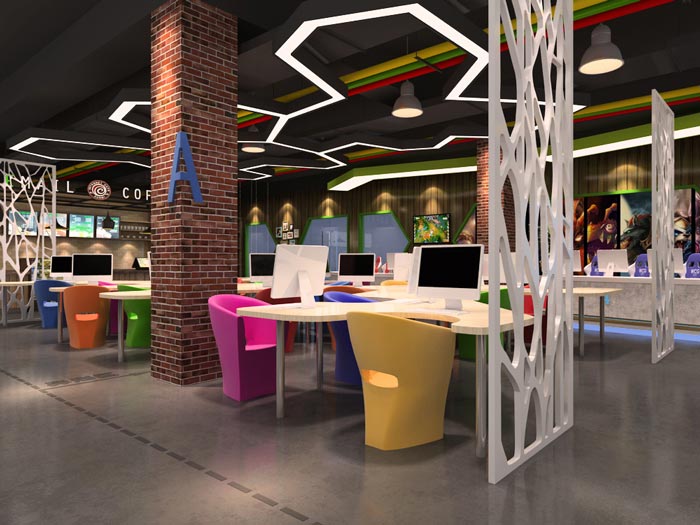 藍月亮網咖休息區裝修設計案例效果圖