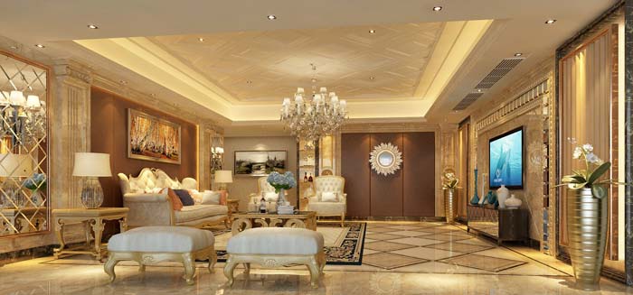歐洲貴族情懷別墅客廳裝修設計案例效果圖