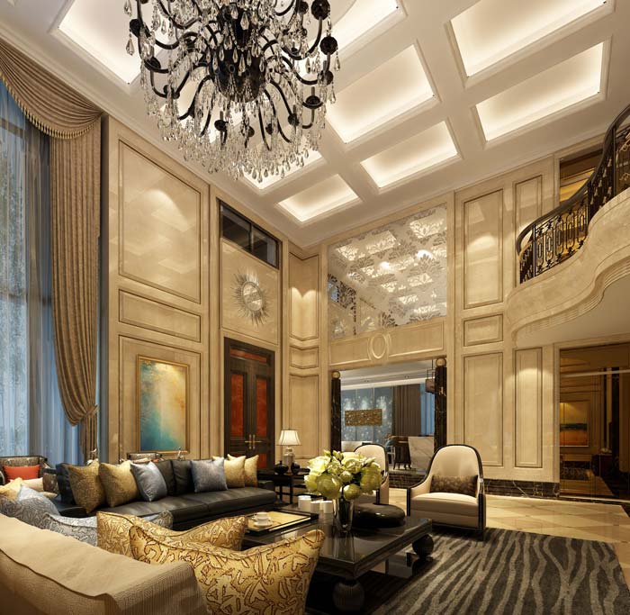 新古典別墅大廳裝修設計案例效果圖