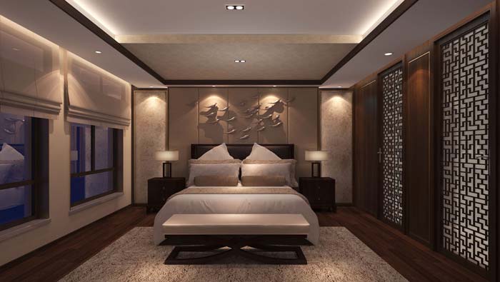 一世情園新中式別墅臥室裝修設計案例效果圖