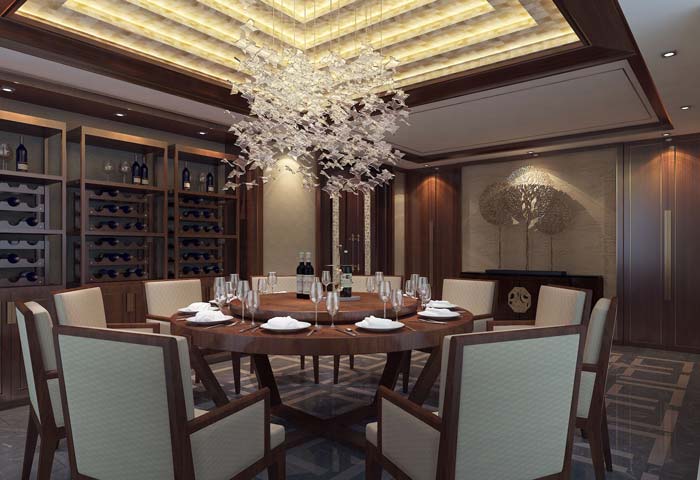 一世情園新中式別墅餐廳裝修設計案例效果圖