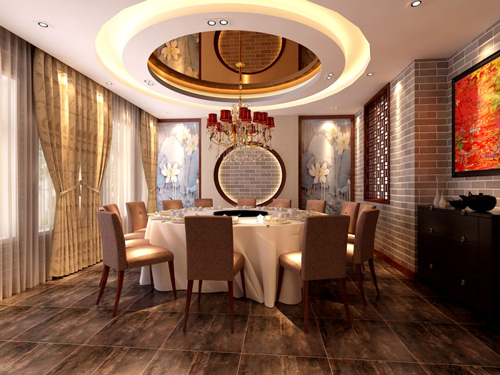 中式風格火鍋店餐桌裝修設計案例效果圖