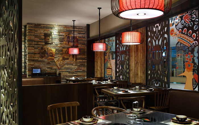 沉穩、古樸、自然、寧靜的火鍋店前臺方案設計效果圖