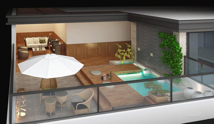 享樂主題酒店獨棟溫泉區域裝修設計案例效果圖