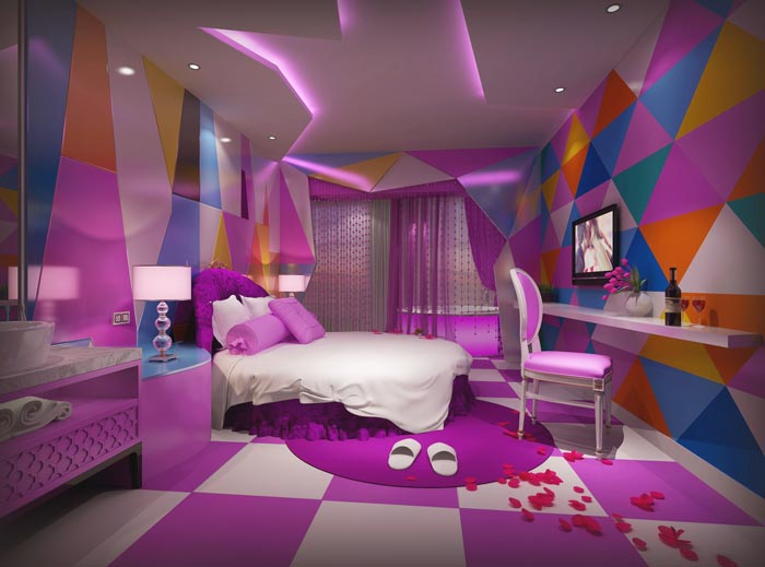 浪漫情侶酒店回憶客房裝修設計案例效果圖