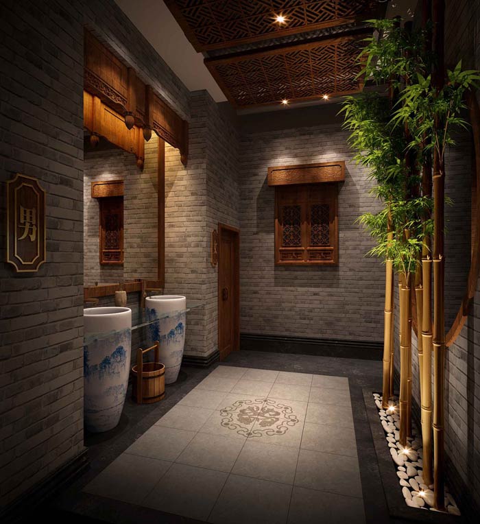 中式火鍋店衛生間裝修設計效果圖