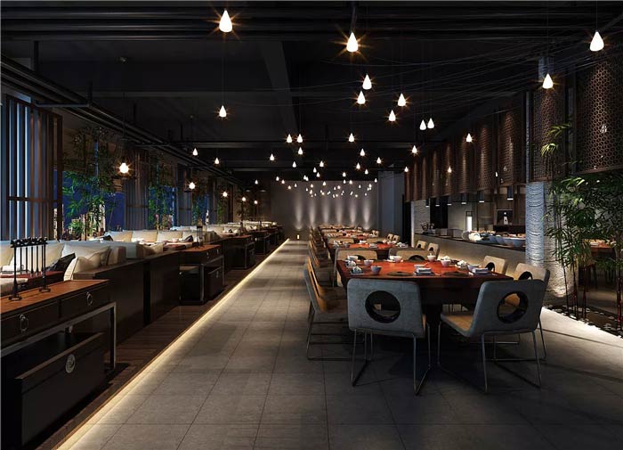 肥牛火鍋店二樓餐區裝修設計效果圖