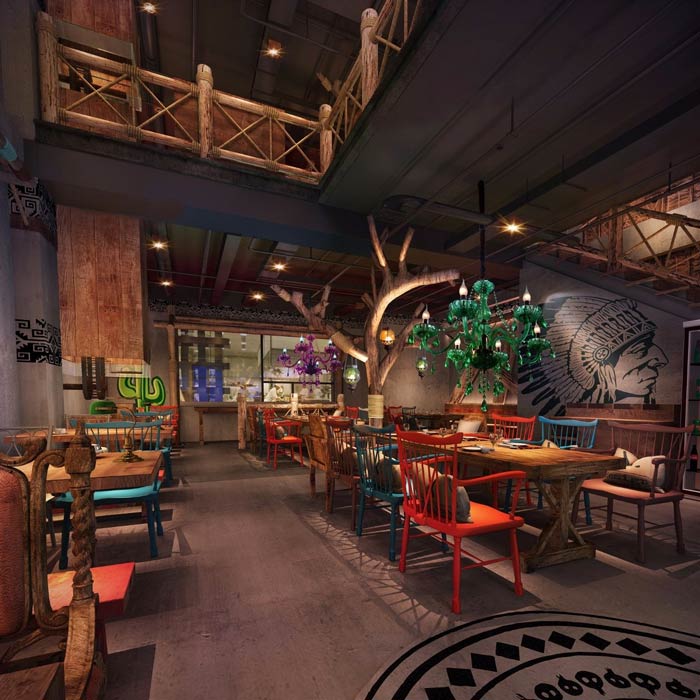原始燒烤店一樓餐區(qū)裝修設計效果圖
