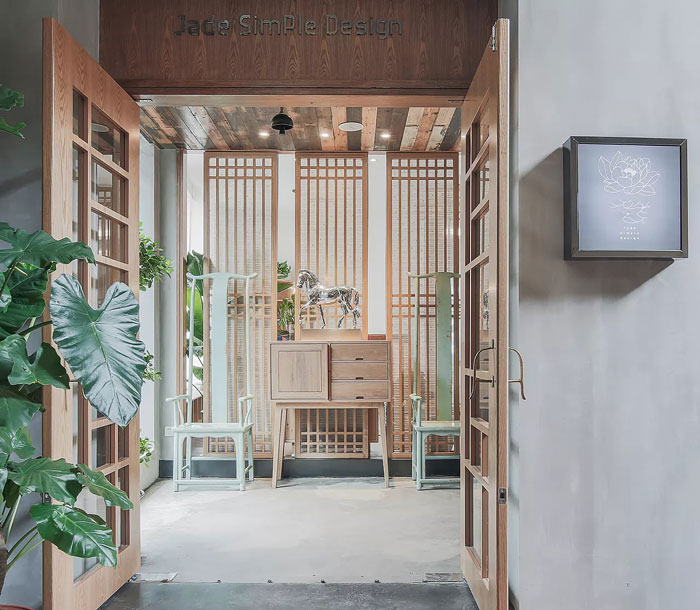 新中式風格辦公室進門區裝修效果圖