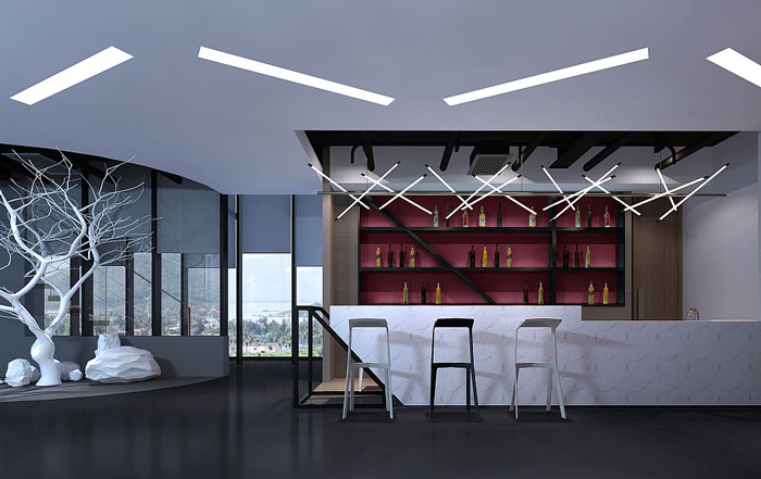 文化傳媒公司辦公室吧臺裝修設(shè)計效果圖