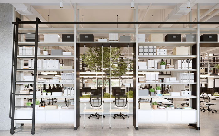 家居公司辦公室辦公區(qū)展柜裝修設計效果圖