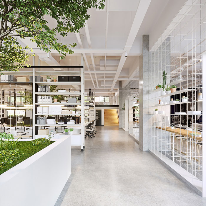 家居公司辦公室辦公區(qū)過道裝修設計效果圖