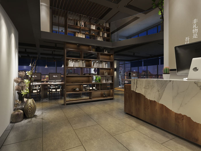 文化公司辦公室前臺展示柜裝修設計效果圖