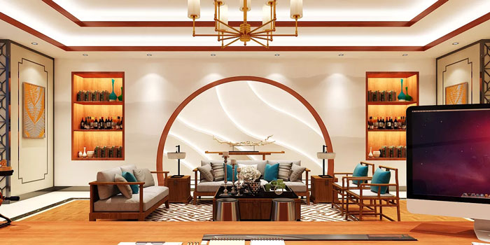 新中式董事長辦公室裝修設計效果圖