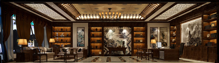 古典中式總裁辦公室裝修設(shè)計效果圖