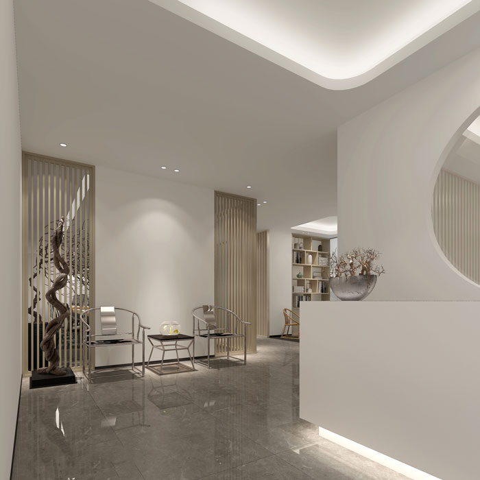 現代中式辦公室接待區裝修設計效果圖