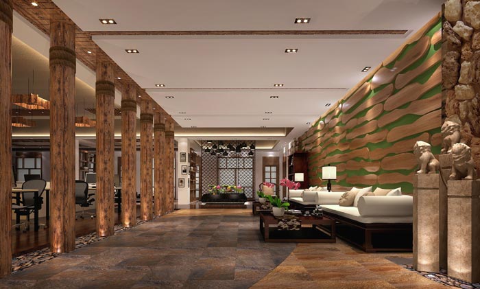 中式辦公空間辦公區(qū)裝修設(shè)計(jì)效果圖