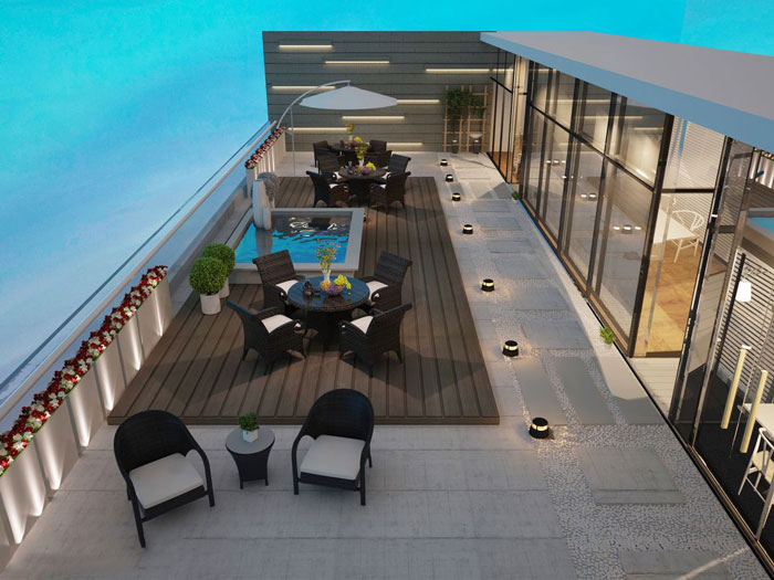 現(xiàn)代中式辦公會所陽臺設(shè)計(jì)效果圖