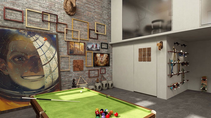 躍層辦公室臺球區裝修設計效果圖