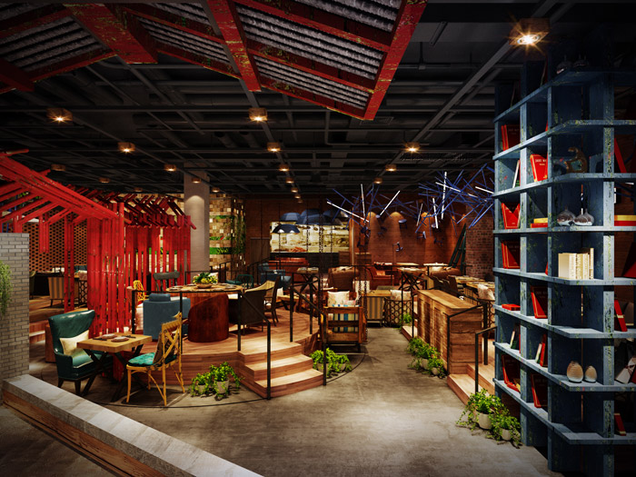 油紙傘主題餐廳餐區裝修設計效果圖