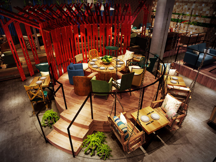 油紙傘主題餐廳餐區裝修設計效果圖