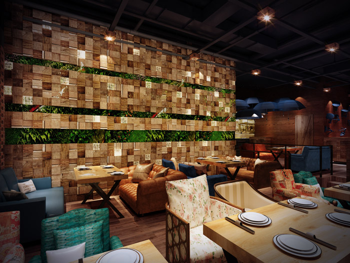 油紙傘主題餐廳餐區裝修設計效果圖