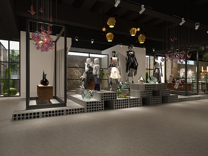 絲綢廠房展廳展示區(qū)裝修設(shè)計效果圖