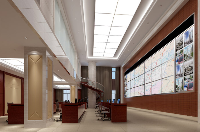 公安辦公樓監(jiān)測大廳裝修設計效果圖