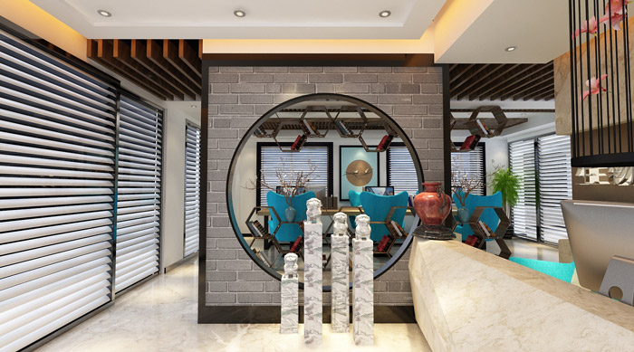 現代中式風格辦公室隔墻裝修效果圖